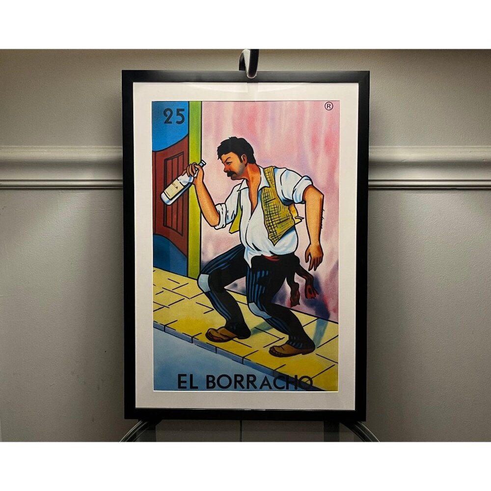 Physical Product! El Borracho Lotería Card Framed Print with Mat | 14x20 Vintage